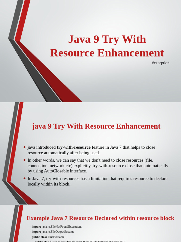 Lecture 24 Java 9 Try With Resource Enhancement | PDF