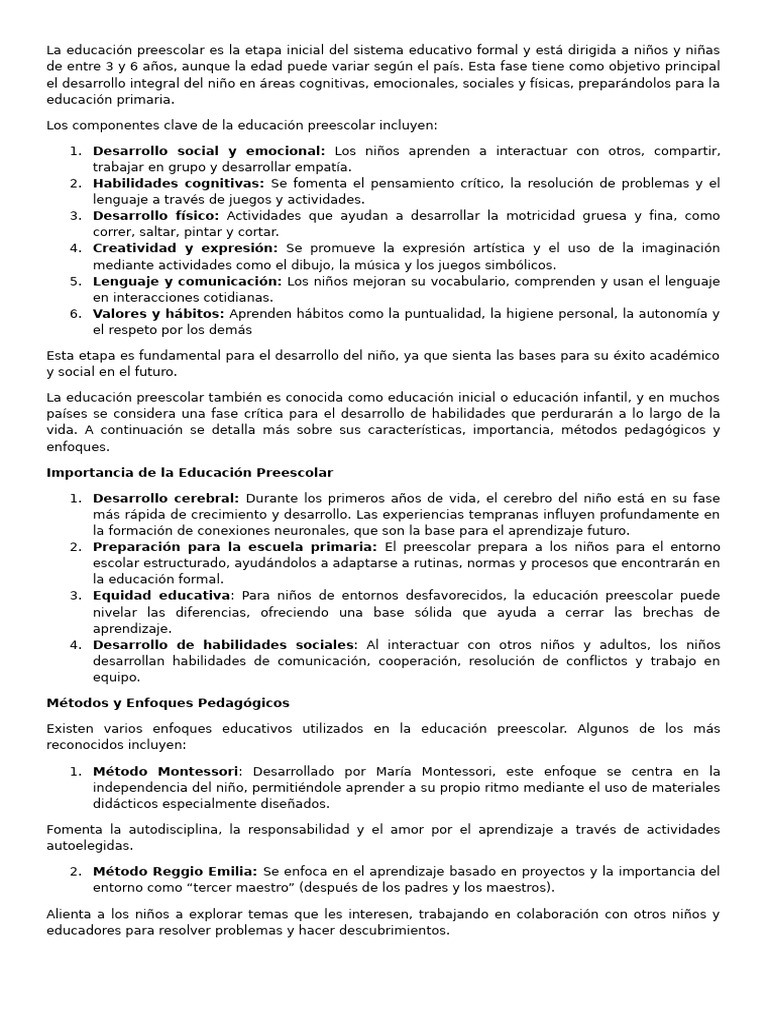 Educación Preescolar | PDF | Educación de la primera infancia | Salud y ...