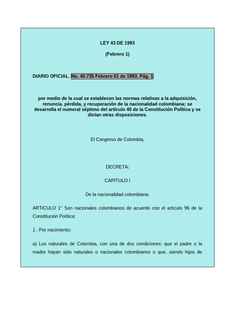 Ley 043 de 1993 | PDF