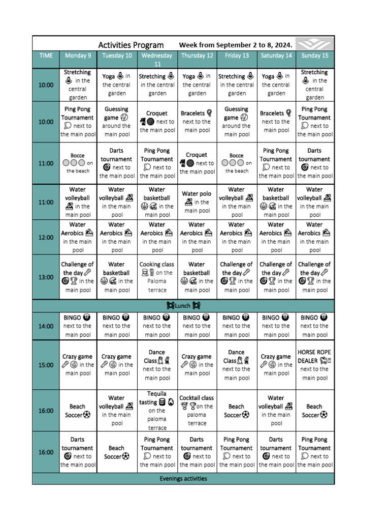 Programa de Actividades Semanal 2024 | PDF