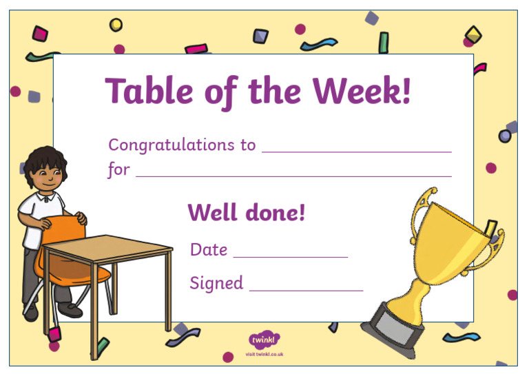 Weekly Achievement Table Template | PDF