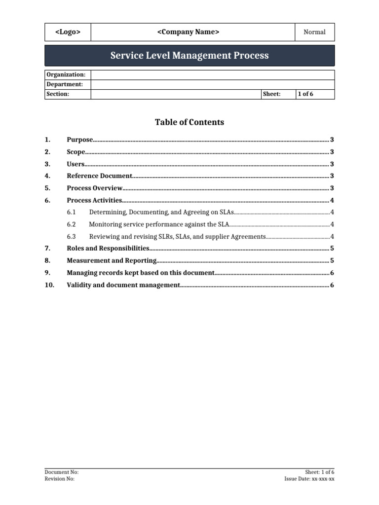 ISO 20000 Service Level Management Process | PDF