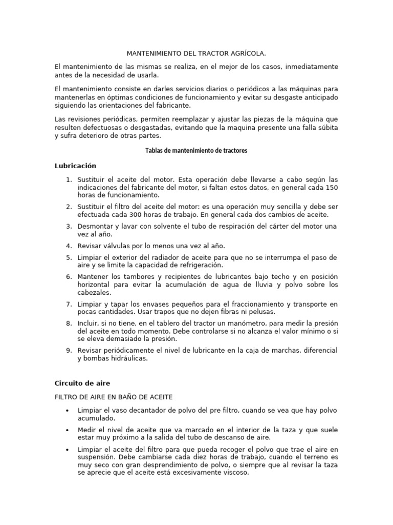 Mantenimiento de Tractores Agrícolas | PDF | Filtración | Hogar ...