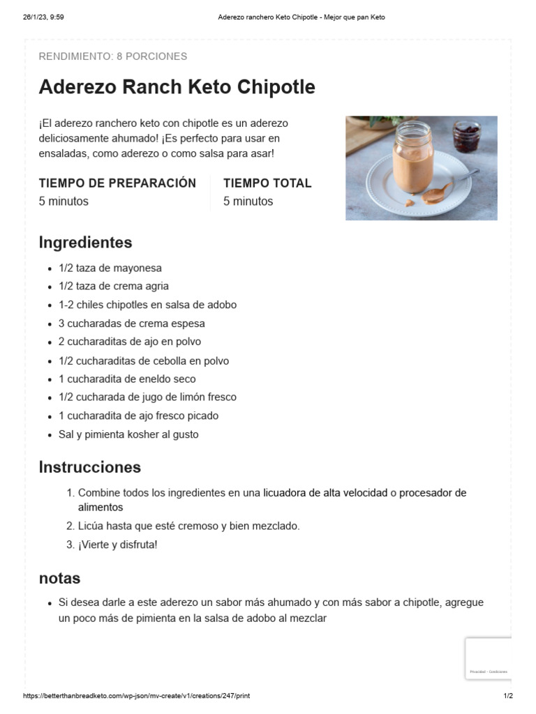 Aderezo Ranchero Keto Chipotle - Mejor Que Pan Keto | PDF