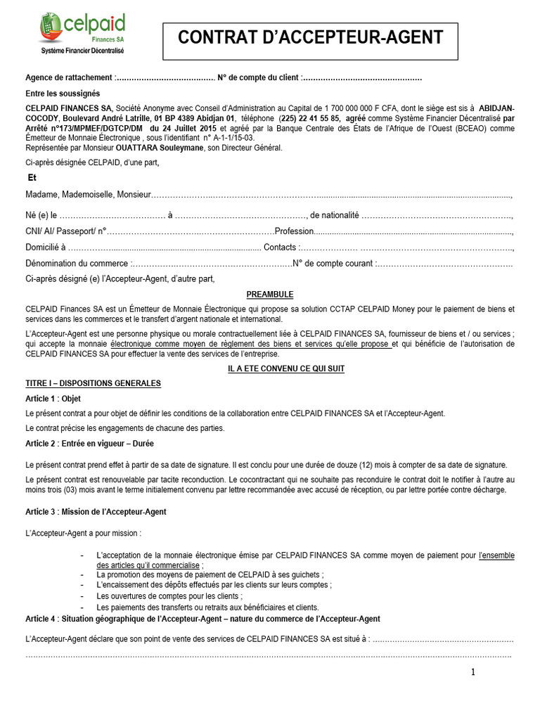 Contrat Accepteur-Agent New Cctap | PDF
