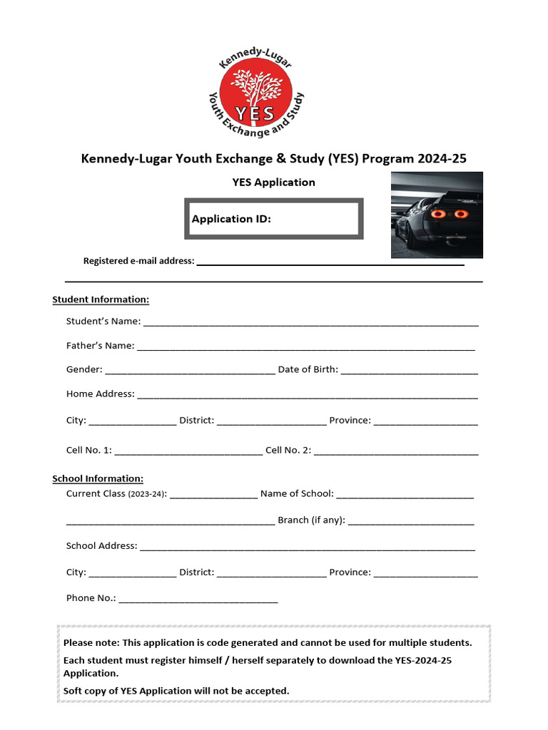 YES Program Registration Form 2024-25 | PDF | Travel Visa