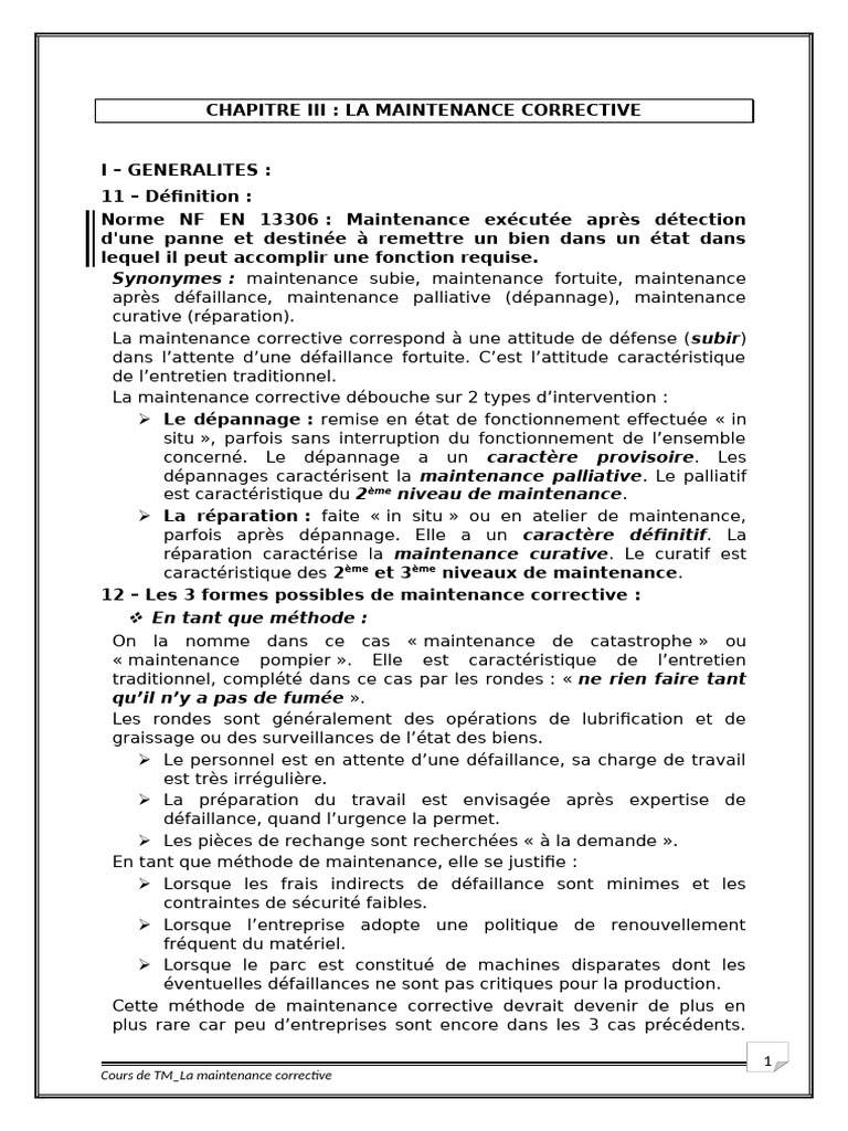 CHAPITRE III - La Maintenance Corrective | PDF