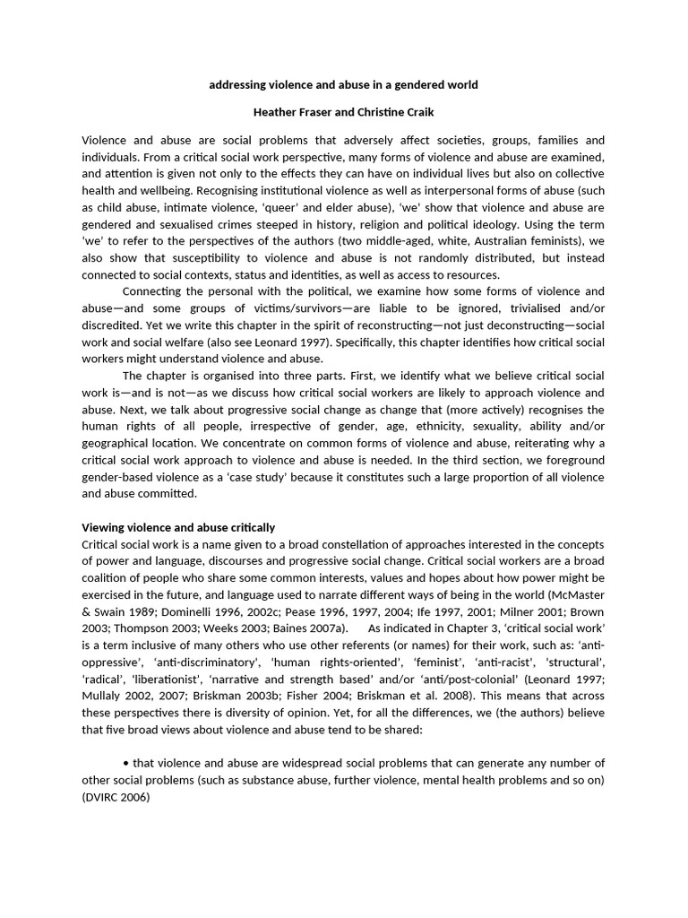 Addressing Violence and Abuse in A Gendered World | PDF | Violence ...