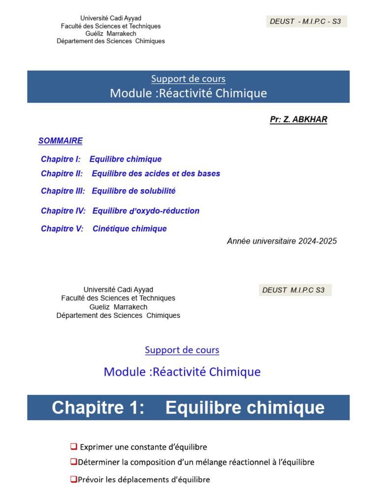 Module:Réactivité Chimique: Support de Cours | PDF