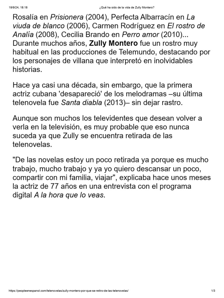 ¿Qué Ha Sido de La Vida de Zully Montero | PDF