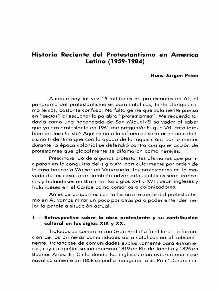 Historia Reciente Del Protestantismo en América Latina (1959-1984) | PDF