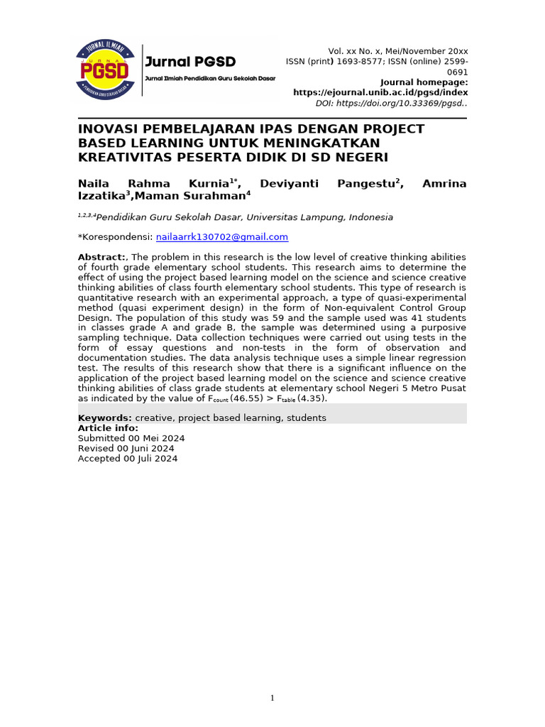 Jurnal Ilmiah Pendidikan Guru Sekolah Dasar - Naila Rahma Kurnia | PDF