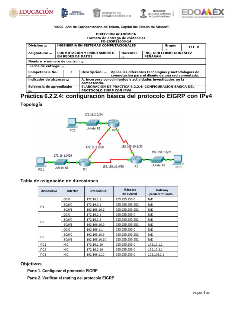 6.2.2.4 Packet Tracer - Configuring Basic EIGRP With IPv4 Instructions ...