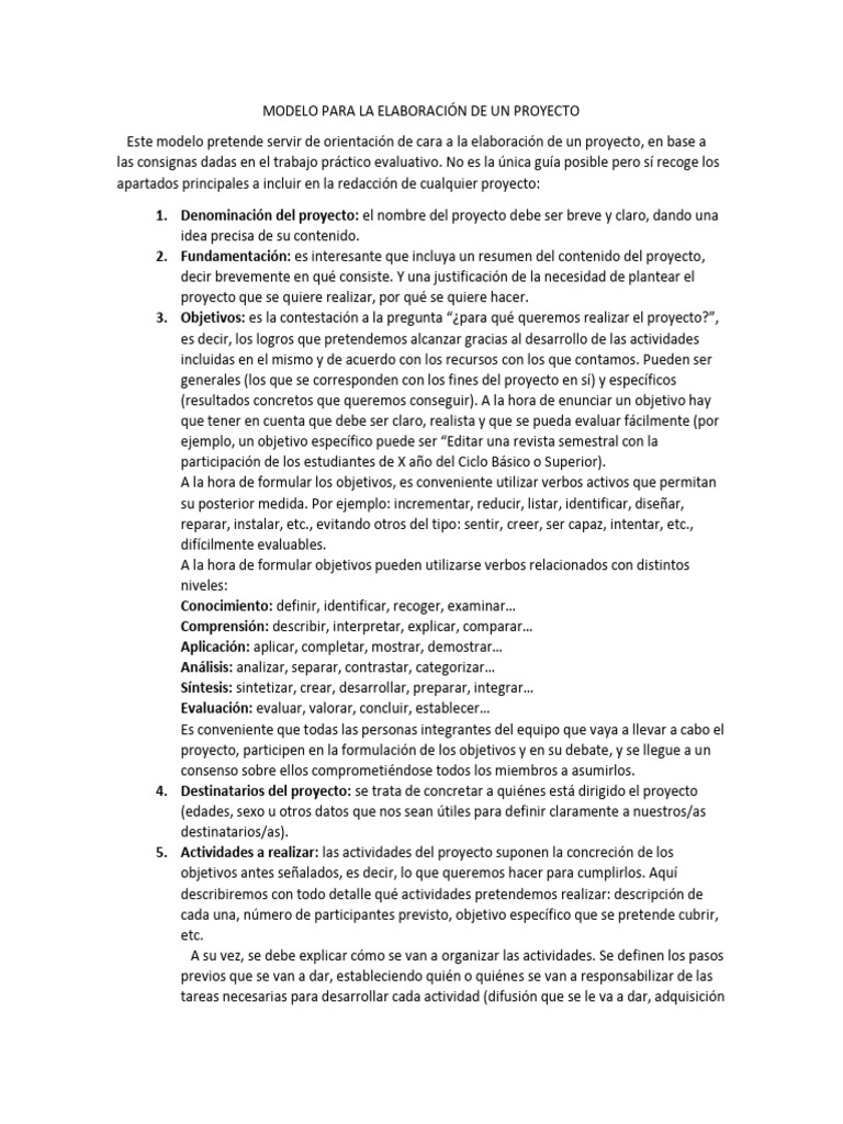 Modelo para La Elaboración de Un Proyecto | PDF