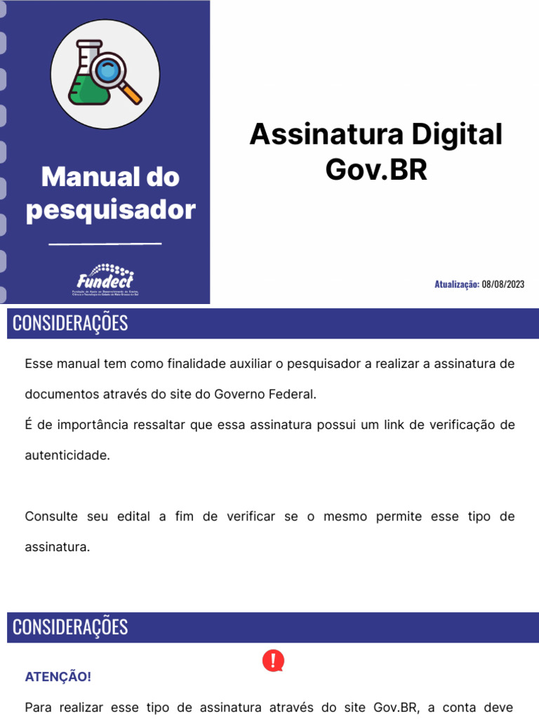 Assinatura Digital Gov - BR: Manual Do Pesquisador | PDF
