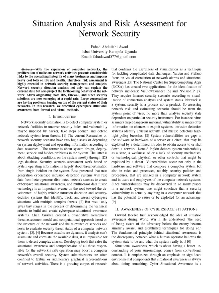 Situation Analysis and Risk Assessment For Network Security | PDF ...