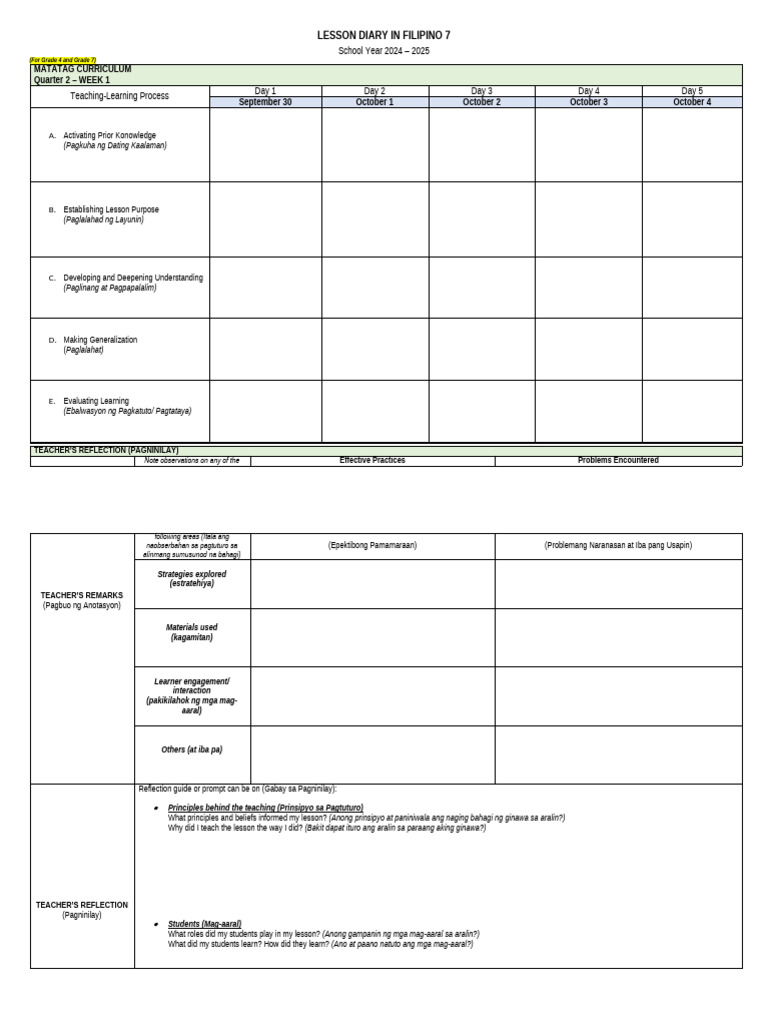 Lesson Diary Matatag | PDF