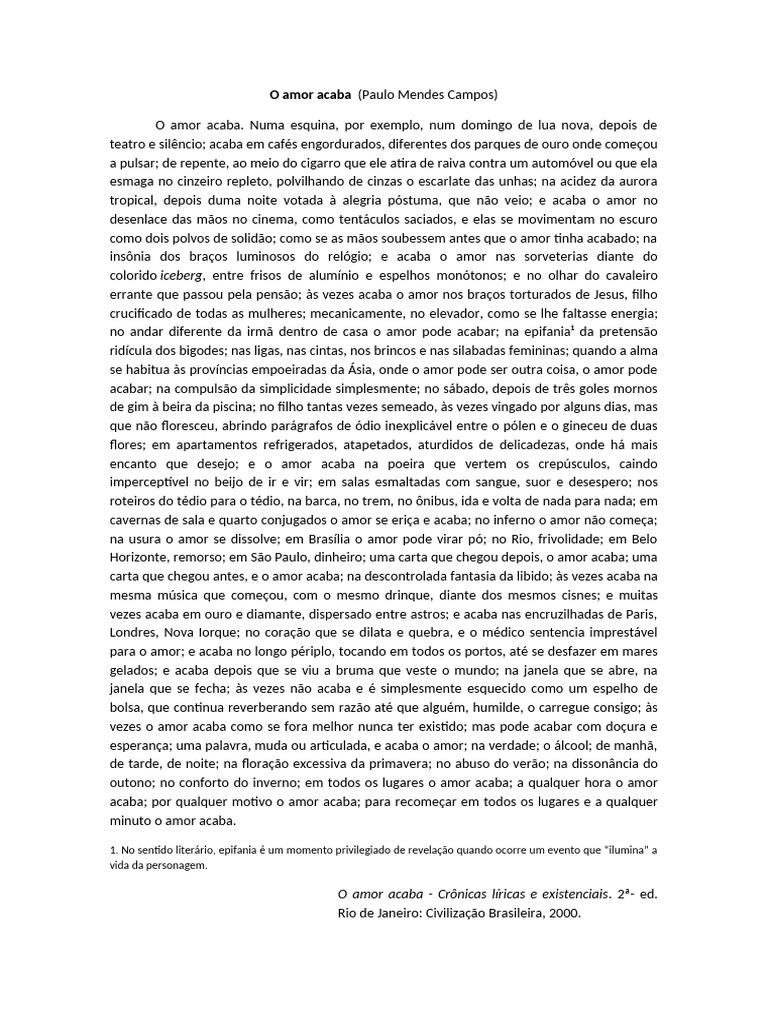 O Amor Acaba Crônica | PDF