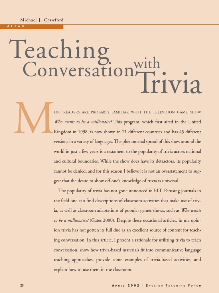 CRAWFORD Teaching Conversation With Trivia (Magazine Article) | PDF