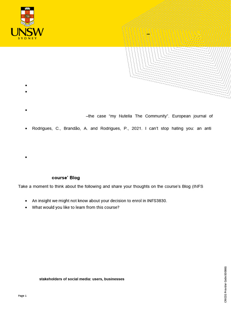 Week 1 Workshop Activities INFS3830 | PDF