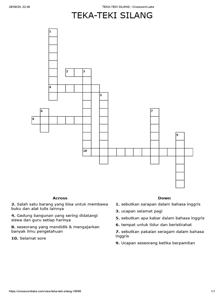 Teka-Teki Silang - Bahasa Inggris | PDF
