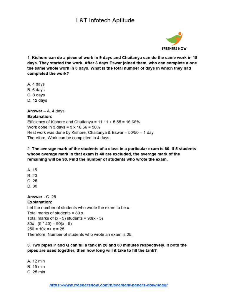 LT Infotech Aptitude | PDF