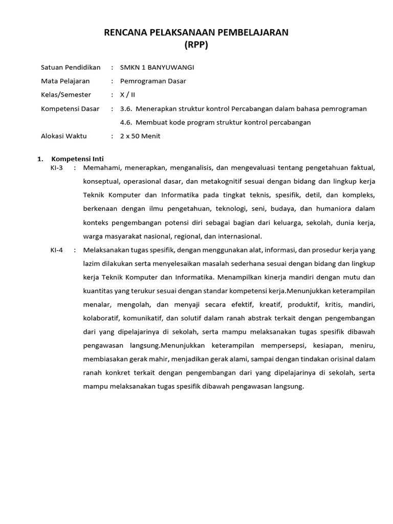 RPP Struktur Kontrol | PDF