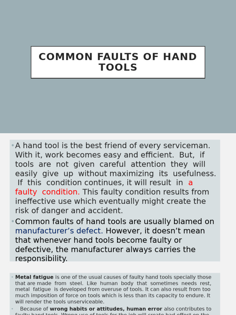 Common Faults of Hand Tools LESSON 3 | PDF