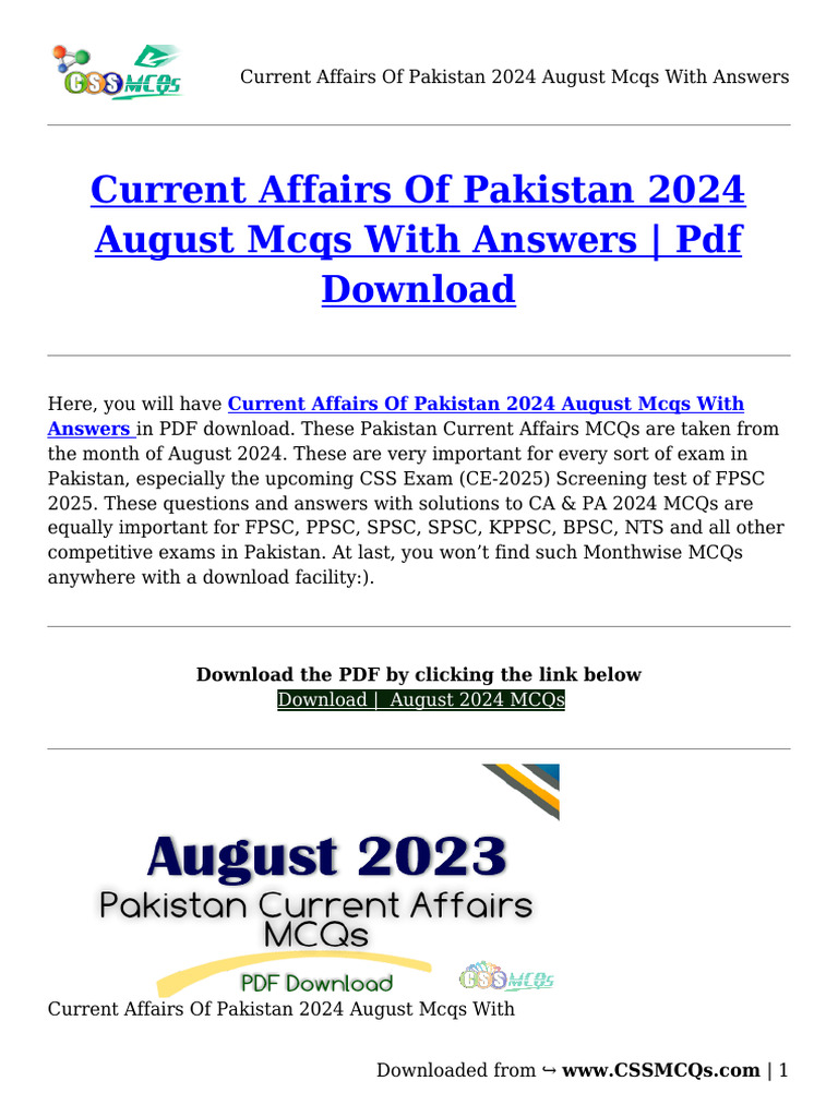 2024 august current affairs of pakistan mcqs quiz pdf pakistan