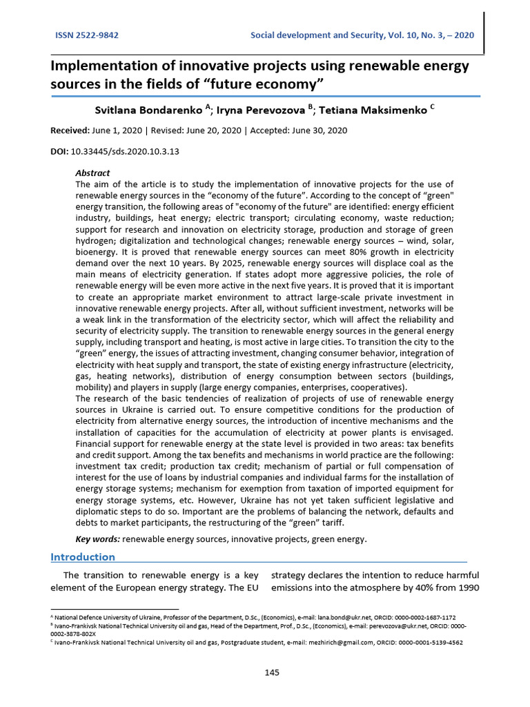 Implementation of Innovative Projects Using Renewa | PDF