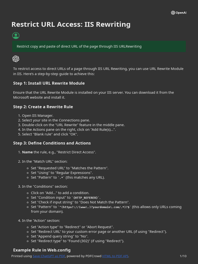 Restrict URL Access - IIS Rewriting | PDF