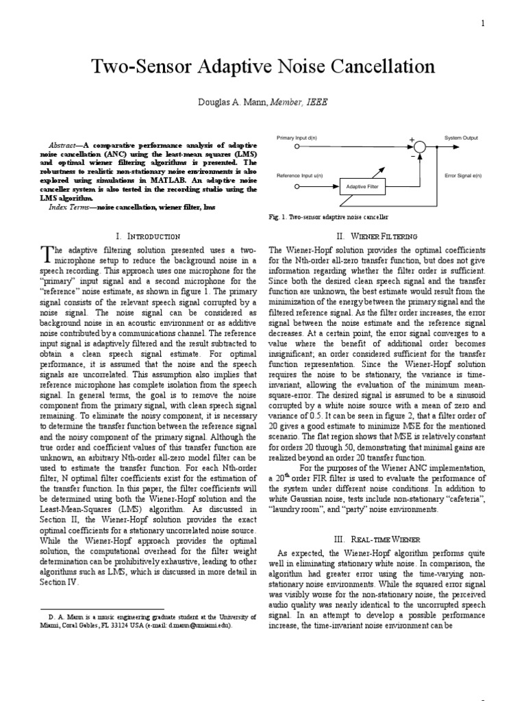 Adaptive Noise Cancellation Analysis | PDF | Sampling (Signal ...
