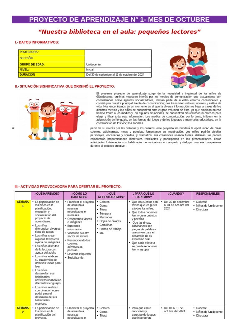 Inicial Unidocente - Proyecto de Aprendizaje #1 | PDF