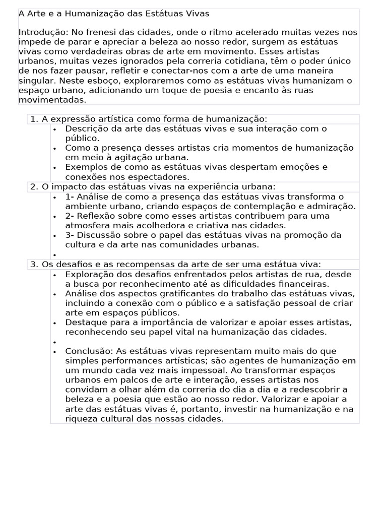 A Arte e A Humanização Das Estátuas Vivas | PDF