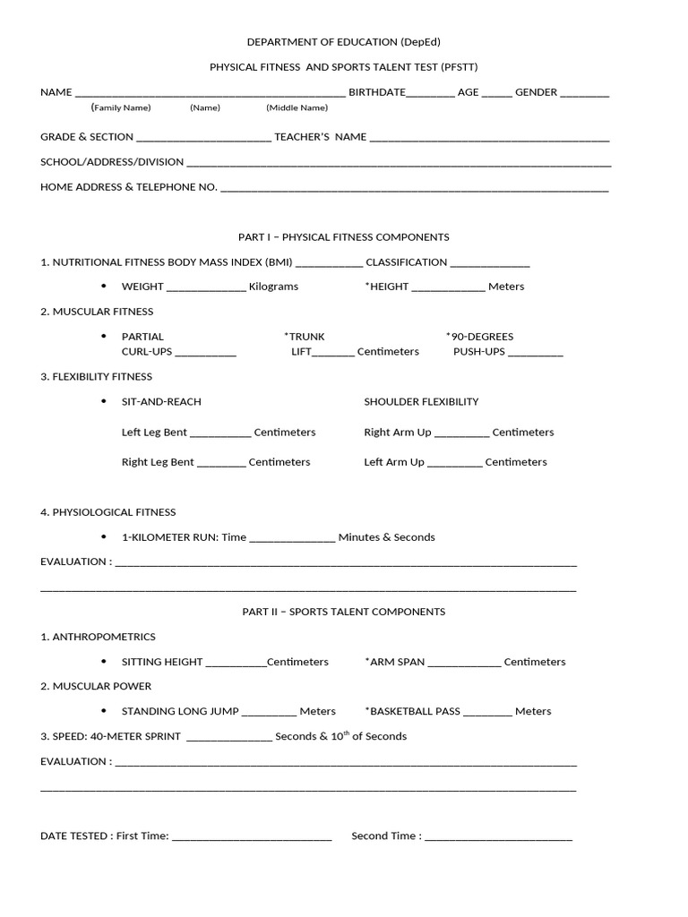 PFSTT Individual Form 1 | PDF