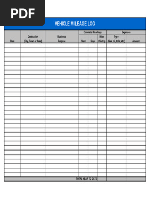 Vehicle Mileage Log
