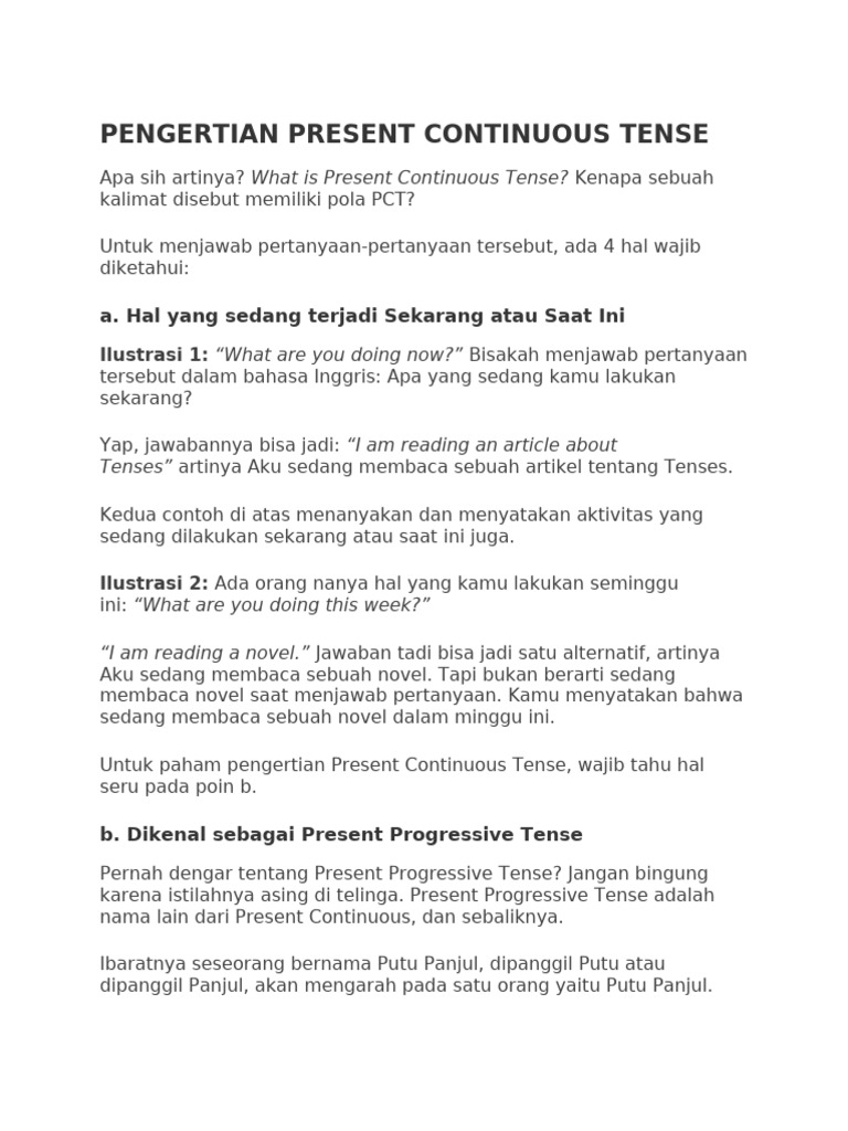 Memahami Present Continuous Tense Pdf Languages Foreign Language