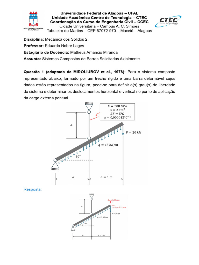 Gabarito - Lista de Exercícios 10 - Sistemas Compostos de Barras ...