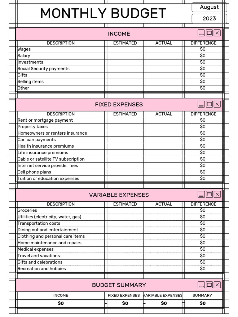 Monthly Budget | PDF