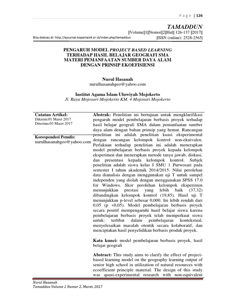 Pengaruh Model Project Based Learning Te | PDF