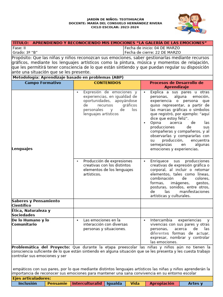 Reconociendo Emociones en Niños | PDF | Educación de la primera ...