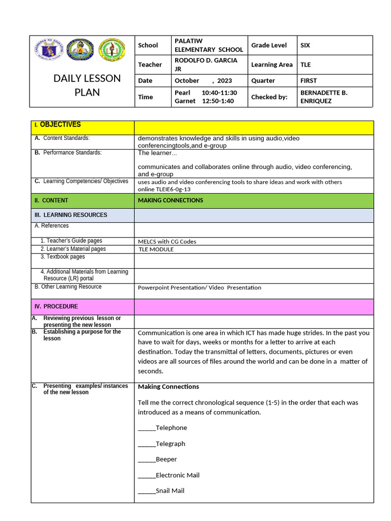 DLP English6 Week8 Day2 4 | PDF | Videotelephony | Learning