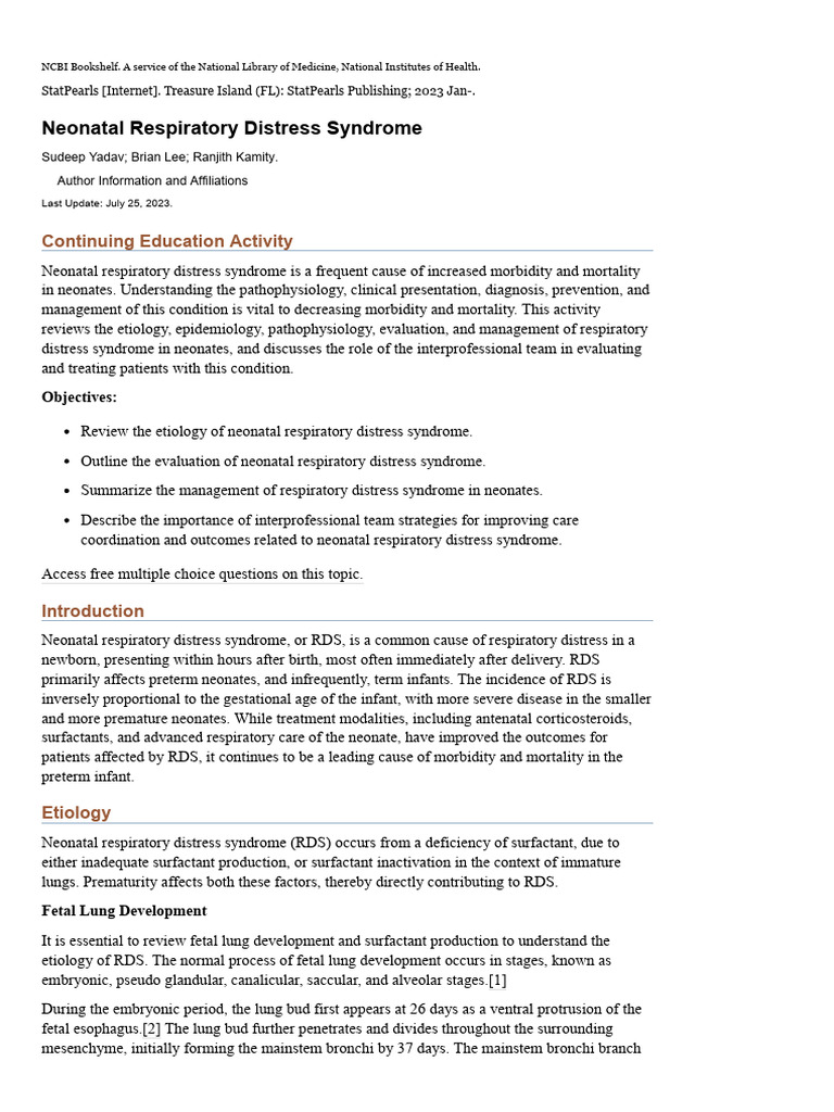Neonatal Respiratory Distress Syndrome - StatPear | PDF