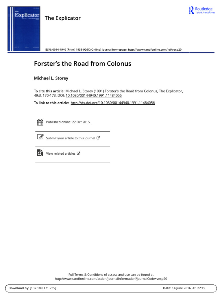 (The Explicator 1991-Apr Vol. 49 Iss. 3) Storey, Michael L. - Forster's ...