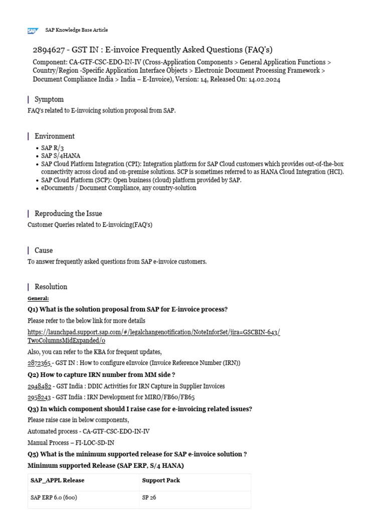 GST IN: E-Invoice Frequently Asked Questions (FAQ's) | PDF