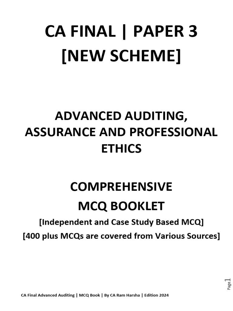 CA Final Advanced Auditing MCQs 2024 | PDF | Audit | Business
