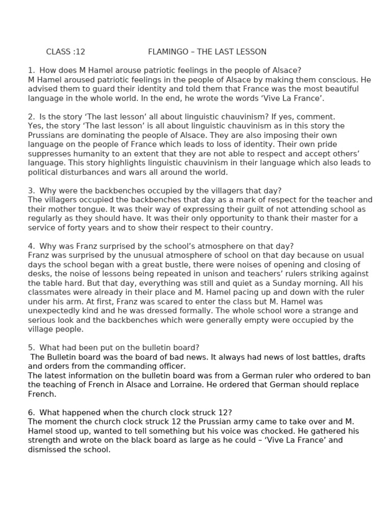 THE LAST LESSON - CLASS 12 | PDF