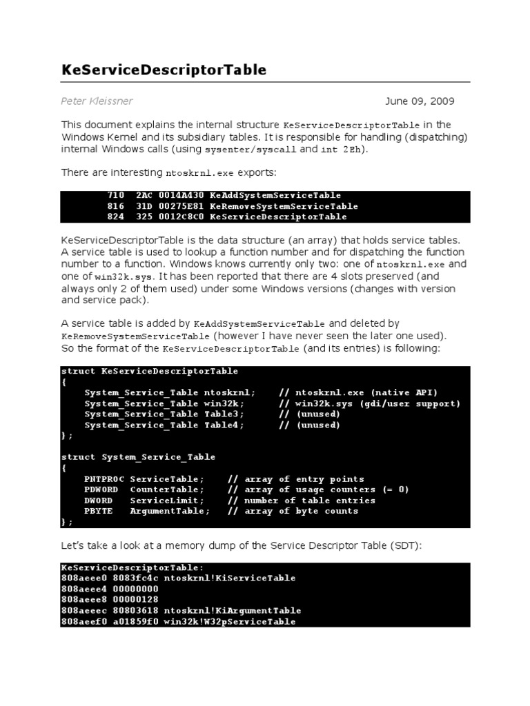 Ke Service Descriptor Table PDF Array Data Structure Ibm Pc Compatibles