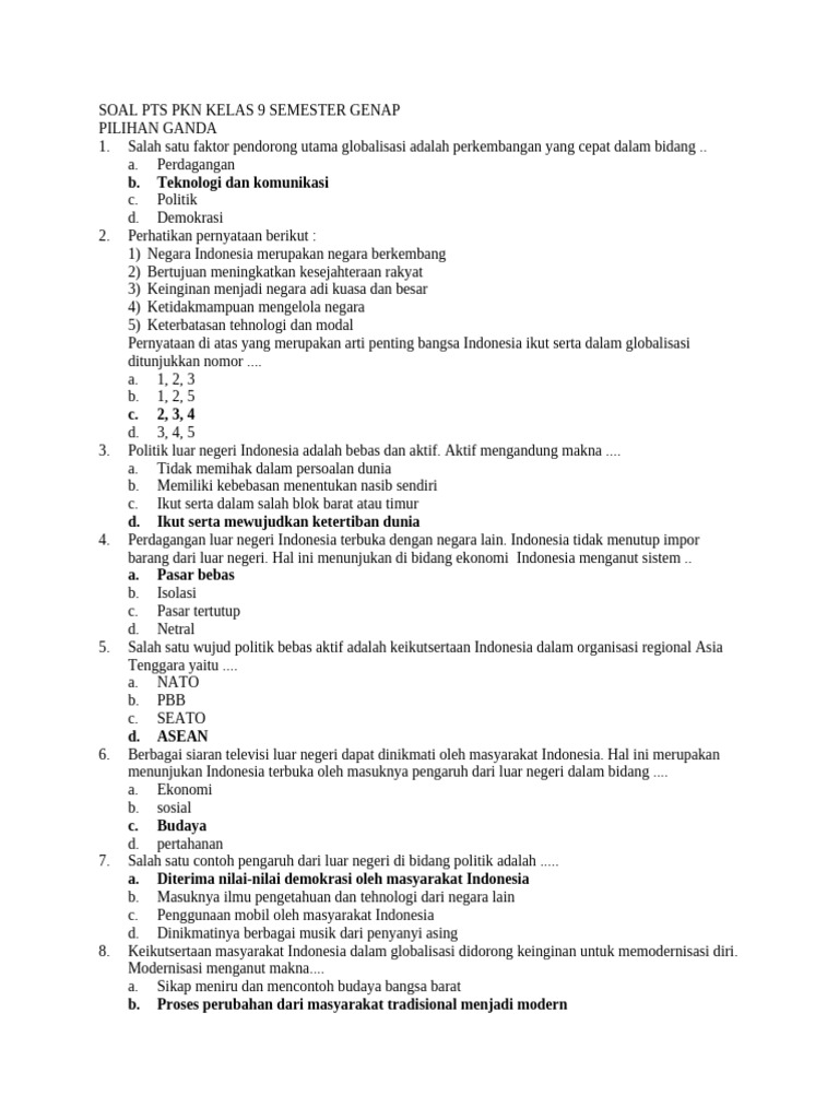 Soal PTS PKN Kelas 9 Semester Genap | PDF