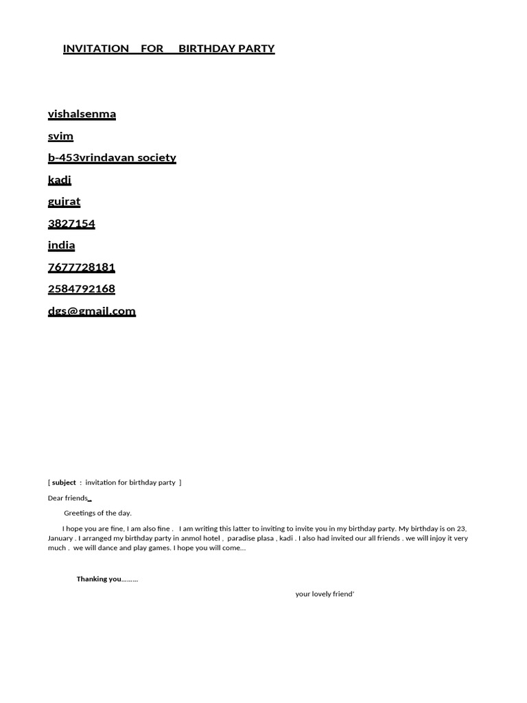 Invitation For Birthday Party | PDF